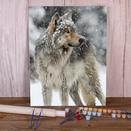 Wolf Animals Winter Coloring By Numbers Painting Package Acrylic Paints 50*70 Canvas Painting Home Decor Crafts Wholesale