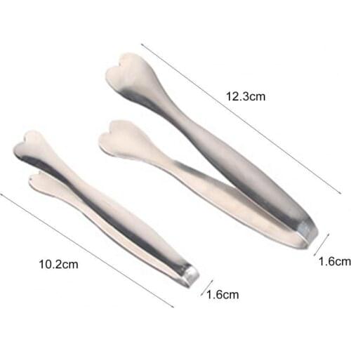 Non-slip Ice Cube Sugar Tongs Stainless Steel Heart-shaped Fruit Food Clip for Party