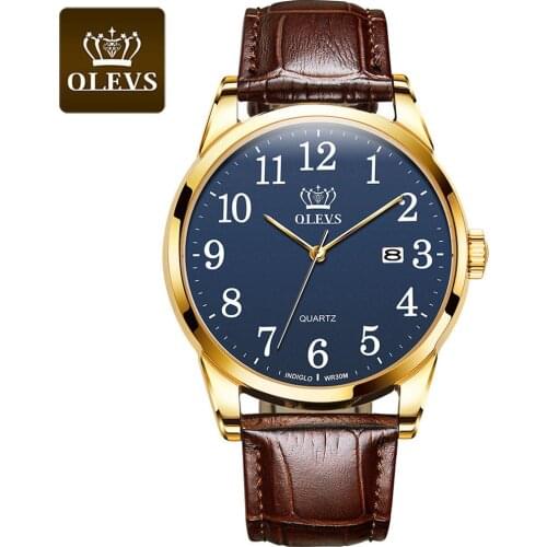 OLEVS Men Watch Top Brand Fashion casual Luxury Dress Genuine Brown Leather Strap Watches Mens Waterproof Quartz Wristwatch