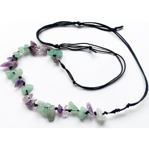 Natural Amethyst Stone Green Aventurine Beads Chips Stone Necklace Handmade Black Cord Necklace Creative 1pc Dropship Wholesale
