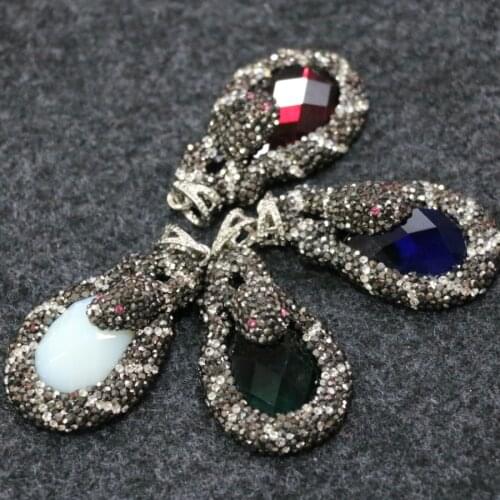 Natural PITT & JOLIE DESIGN Snake Necklace Drop Pendants in Point, Silver Plated Crystals, Large Semi Stone Necklace