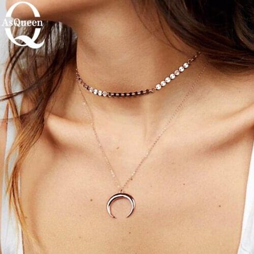 Horn Moon Necklace Choker Collier Necklaces For Women Girl Gold Silver Plated Choker Jewelry