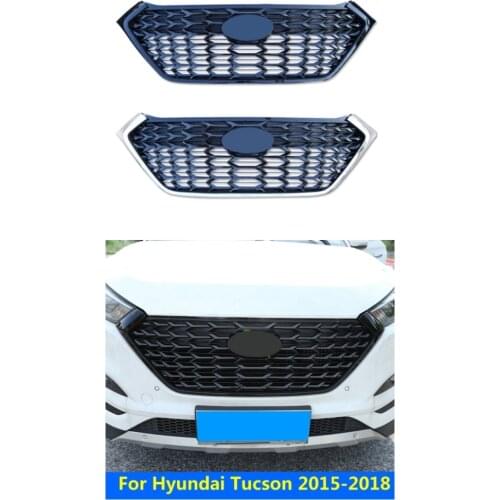 For Hyundai Tucson 2015-2018 FUSION RACING GRILLE GRILL FRONT MASK COVER GRILLS FIT FOR FUSION MONDEO BLACK SILVER CAR STYLING