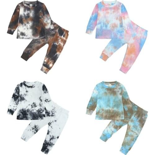 Autumn Toddler Baby Boys Ribbed Knitted Tie Dye Pajamas Sets Long Sleeve T-shirt+Pants Trousers Girls Clothing Sleepwear Pyjamas