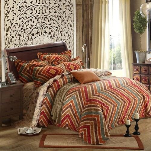 Bohemian style ecological cotton thickened active sanding Bedding Set Duvet Cover Bed Linen Fitted Sheet Pillowcase Home textile