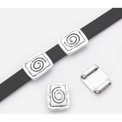 10pcs Fashion Jewelry Antique Silver Color Flat Swirl Spiral Slide Spacer For 10*2mm Flat Leather Cord Bracelets Jewelry Making