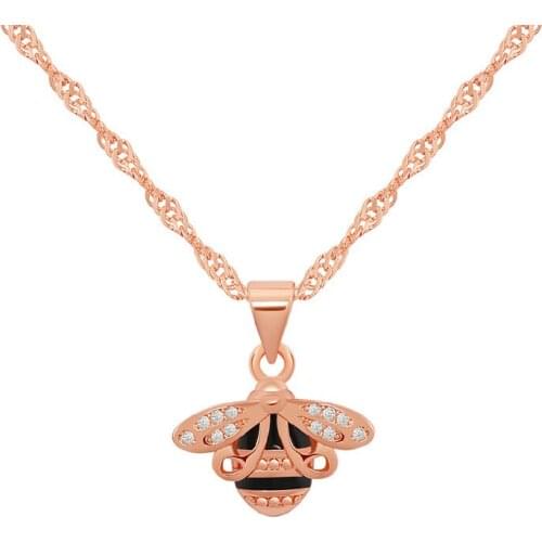 Rose Gold Sweet Exquisite Jewelry Bling Crystal Bee Drop Earrings CZ Zirconia Bee Charm Necklace For Women