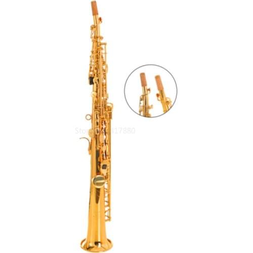 SADSN SS-E100 Bb Tune Soprano Saxophone Brass Gold Lacquer B-Flat Soprano Sax New Musical Instrument with two neck