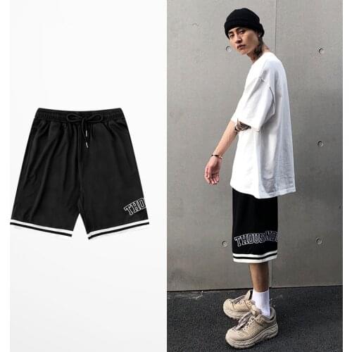 Hip Hop INS Funny Letter Strip Print Five Point Shorts Men High Street Tide Brand Street Short Pants Retro Oversize Mens Shorts