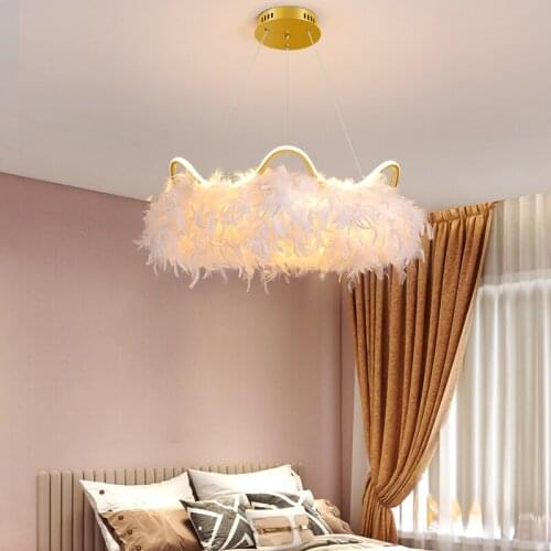 Modern Pendant Ceiling Lamp Feather Ceiling Droplight Bedroom Childrens Room Indoor Lighting Decoration Creative Chandelier