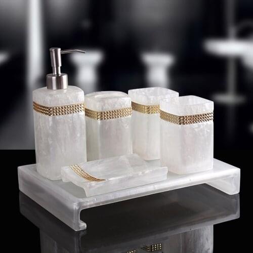 Modern bathroom set five-piece set High-grade mouthwash cup wash creative bathroom supplies kit pure white beads LO723514