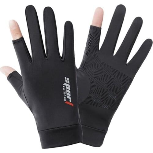 Sports Glof Ice Silk Fishing Gloves Two-Finger Riding Driving Gloves Non-Slip Fitness High-Elastic Ultraviolet Protection Gloves