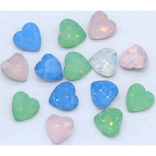 6p 8mm 10mm Heart Opal color Glass Fancy stone point back faceted crystal rhinestones Jewels Nail Art Decoration DIY craft Beads