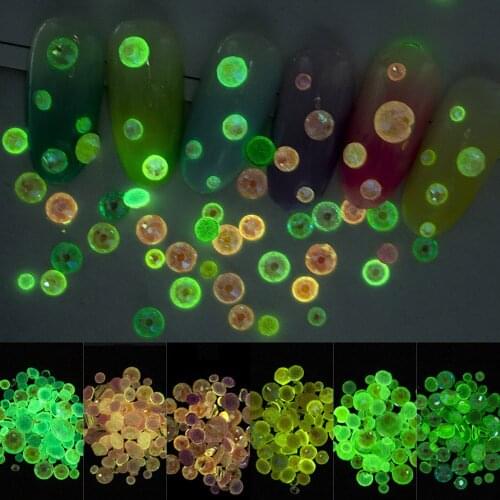 350pcs/Bag Luminous Crystal Rhinestone Flatback Mixed Size SS6-SS20 Glow In The Dark 3D Diamonds Glass Nail Art Decorations JF/D