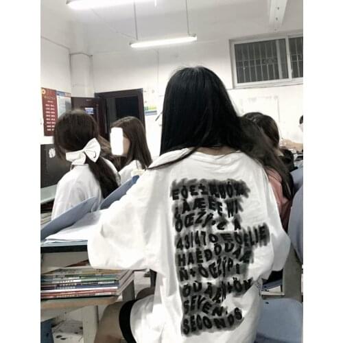 Loose Korean Japan White Letter Cool Party College Students Top Woman Printed Tshirts Punk Clothes Harajuku Y2k Aesthetic Tee