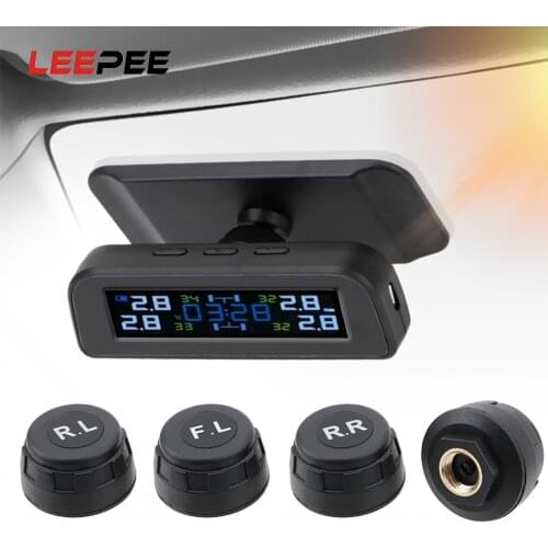 TPMS Solar Power Car Tyre Pressure Monitor With 4 External Sensors Tire Pressure Monitoring System Temperature Warning Fuel Save