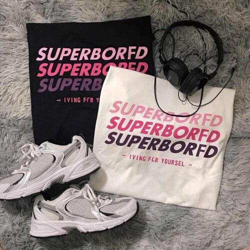 Living for yourself letter fun vintage casual loose printing tops chic Harajuku Korean cute short-sleeve Summer female T-shirt