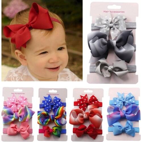 Yundfly 3pcs/lot Ribbon Bow Headband Set Kids Baby Elastic Hair Bows Headband Bowknot Hairband Set Cute Gift for Children Babys