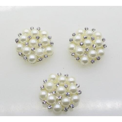 Yundfly 5pcs/lot Fashion Metal Decorative Buttons Pearl Flower Alloy Rhinestone Buttons for Diy Headwear Craft Jewelry Supplies
