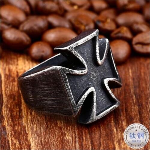 Viking Cross Iron Ring Fashion Accessories Stainless Steel Distressed Cross Ring Punk Mens Retro Ring Viking Jewelry