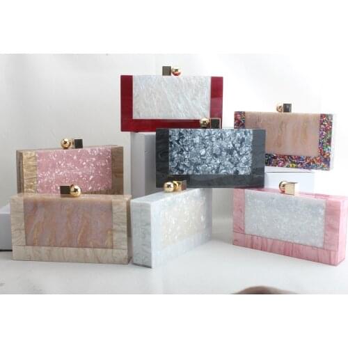 Acrylic Crossbody Clutches Bags With Chain Marble Pattern Ladies Handbags Purse Contrast Color Shoulder Evening Crossbody Bag