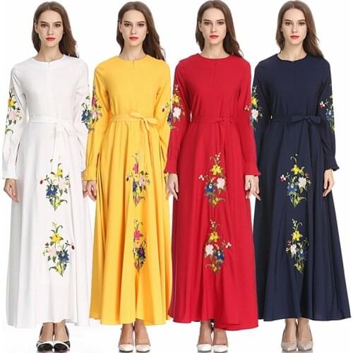 Womens winter clothes, pure color embroidered big swing, temperament, slim noble dress, long skirt, beautiful skirt