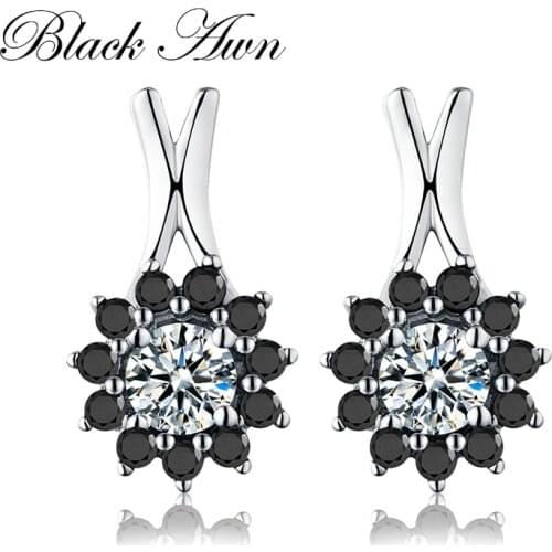 Romantic 1.6g 925 Sterling Silver Jewelry Engagement Stud Earrings for Women Flower Black&White Earring T031
