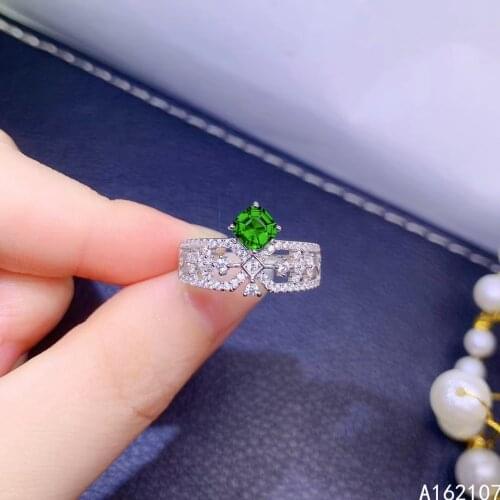 Fine Jewelry 925 Sterling Silver Inset With Natural Gemstone Womens Classic Elegant Square Diopside Adjustable Ring Support Det