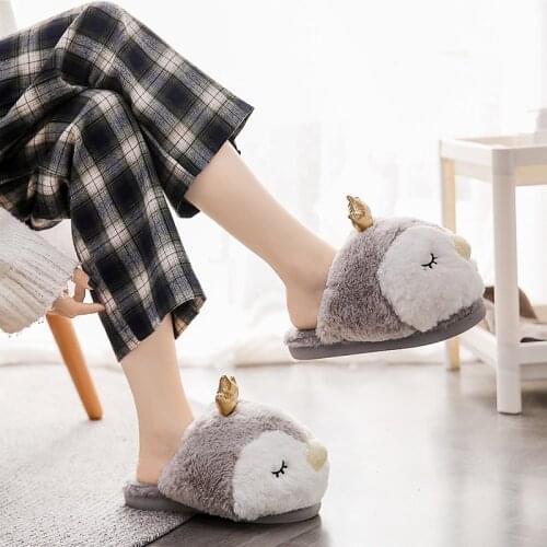 Winter Warm Home Women Slippers Cute Animals Indoor Cotton Ladies Slippers Soft Memory Foam Couples Shoes