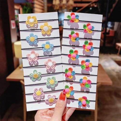 10PCS/Set New Girls Cute Knitting Cartoon Flower Fruits Elastic Hair Bands Kids Sweet Headband Scrunchie Fashion Hair Accessorie