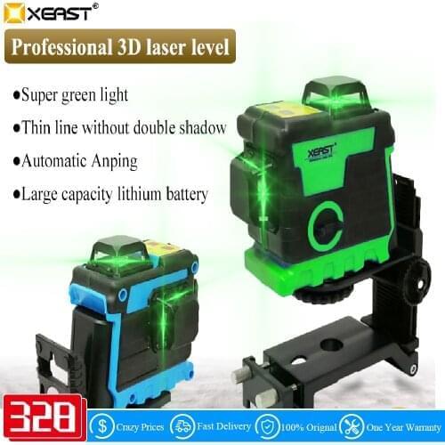 2020 XEAST 12Lines 3D Green Laser Level Lithium Battery Self-Leveling 360 Horizontal&Vertical Cross Lines Can Use Receiver