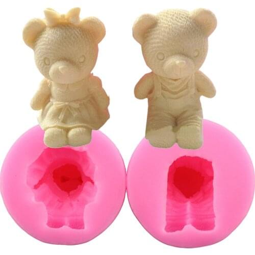 3D Cute Bear Boy Girl Silicone Soap Mold Fondant Cake Decorating Tools Sugarcraft Cake Chocolate Mold Candle Resin Clay Moulds