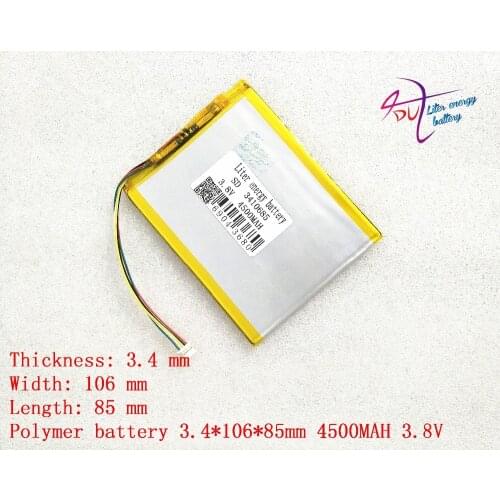 5 pin plug 3.8V 4500mAh 3410685 Lithium Tablet PC Battery with protection board Polymer battery Free Shipping