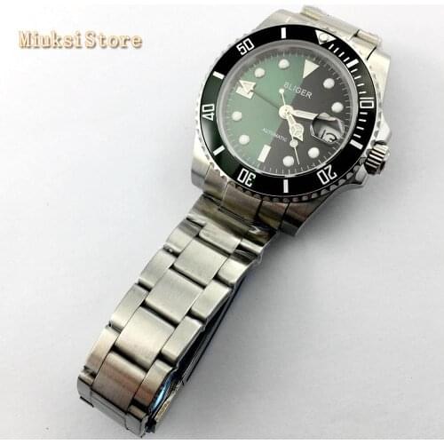 Bliger 40mm sapphire glass black green dial GMT date window Rotate ceramic bezel luminous automatic mens top mechanical watch