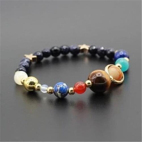 Natural Stone Solar System Universe Galaxy Eight Planets Bracelet for Women or Men Chritmas