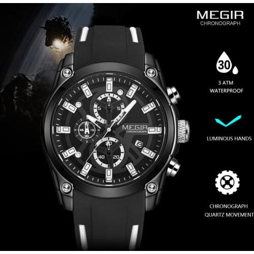 MEGIR Military Sport Watches Men Luxury Top Brand Waterproof Watch Man Silicone Strap Luminous Chronograph Wristwatch Clock 2144