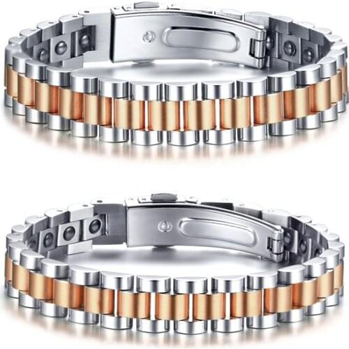 Black Hematite Magnetic Therapy Watchband Bracelet for Men Stainless Steel Link Bracelets Gift for Him Her