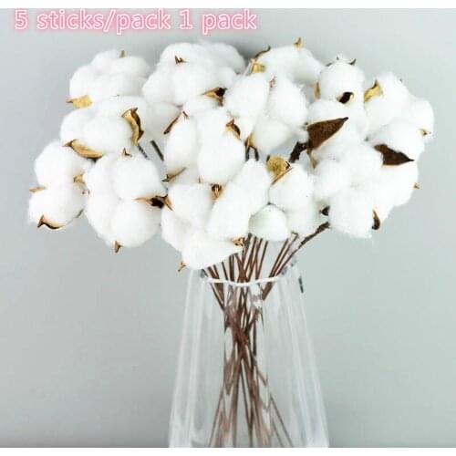 5 sticks Home Decorative Artificial Floral Branch Wedding Bridesmaid Bouquet Decor Fake Flower Naturally Dried Cotton Flowers
