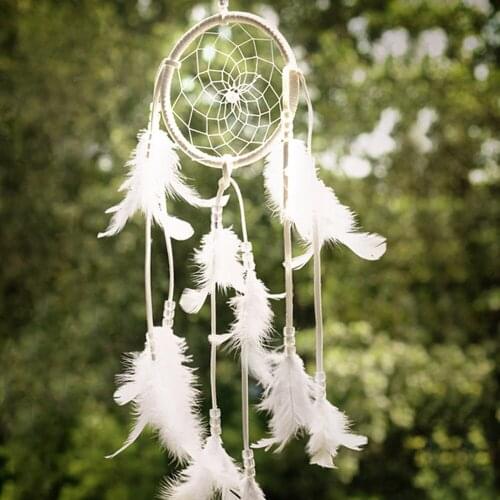 India Style Handmade White Dream Catcher Circular With feathers Hanging Decoration Decor Craft Gift