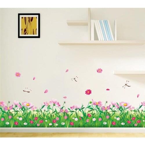 Cosmoses Flowers Fences Baseboard Wall Decals Home Decorative Stickers Adesivos De Paredes 3d Art Wall Tatoo Diy Bedroom Mural