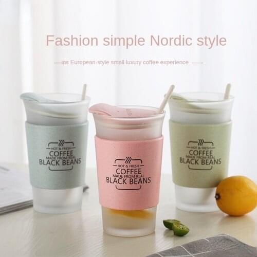 Large-capacity personalized glass simple and creative straw wheat fragrant cup with lid and spoon stylish home office water cup