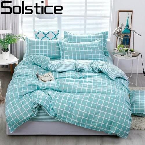 Solstice Sky Blue Minimalist Plaid Style Fashionable Skin-friendly Comfort Soft Bedding Sets Flat Sheets Pillowcase Quilt Cover