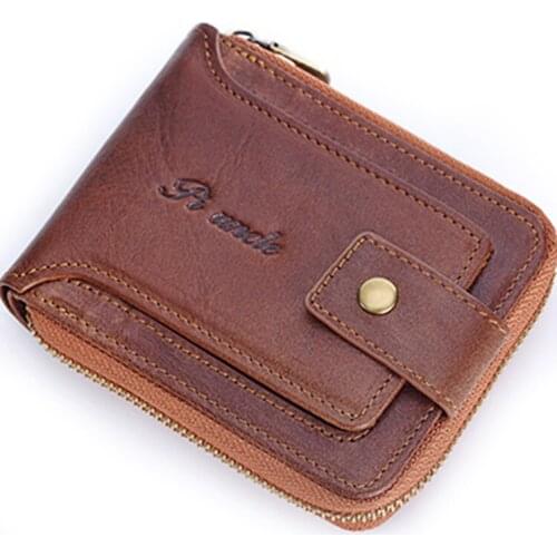 Genuine Leather Wallet RFID Anti-thief Money Clutch Bag Mini Zipper Male Coin Pocket New Men Credit/ID Cards Holder Short Purse