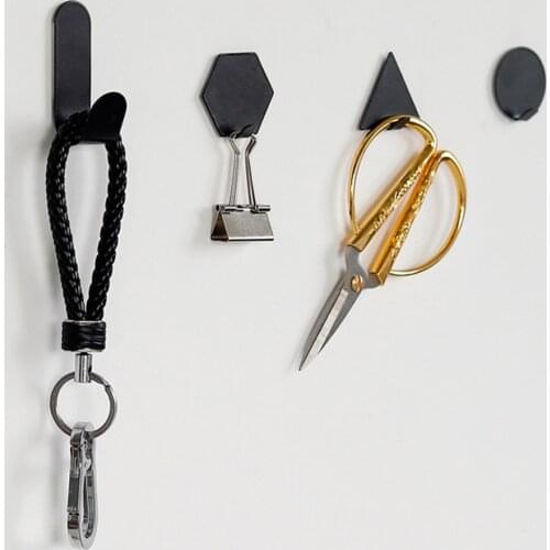 4 Pcs Self Adhesive Hooks Creative Geometric Wall Mount Hooks Durable Punch Free Towel Hangers for Bathroom Living Room(Black)