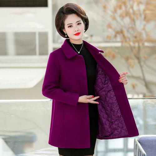 Middle-aged ladies Woolen Jacket 2021 Autumn Winter New Slim Plus cotton Thick Long-sleeved Outwear Plus size Solid Female Coa