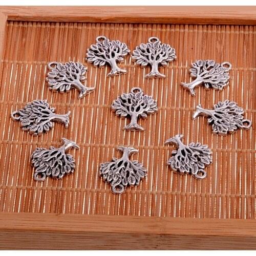 Fashion Tree Of Life Plant Silver Plated Charms Pendants Bracelet Necklace Jewelry Making Accessories DIY Xmas Gifts 10PC