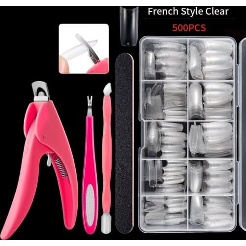 100Pcs With Box Natural Clear Half Acrylic UV Gel Manicure French False Fake Nails Tips Wholesale