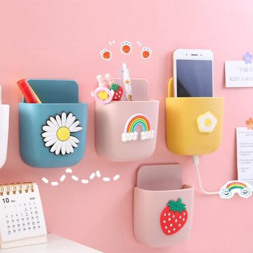 Cute Wall Mounted Storage Box Mobile Phone Plug Holder Stand Rack Remote Control Pencil Toiletries Organizer Case Home Rack