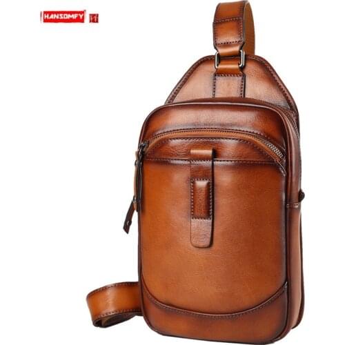 2021 New Mens Chest Bag Genuine Leather Men Messenger Bag Male Shoulder Bag Casual Small Back Pack 2021 Trendy Brand Mens Bags