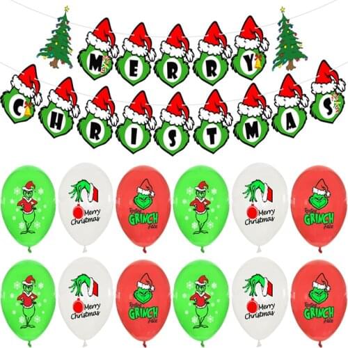 New How the Grinch Stole Merry Christmas Latex Balloons Banner Xmas Party Decor Kids Green Red The Grinch Spiral Ornament Toys